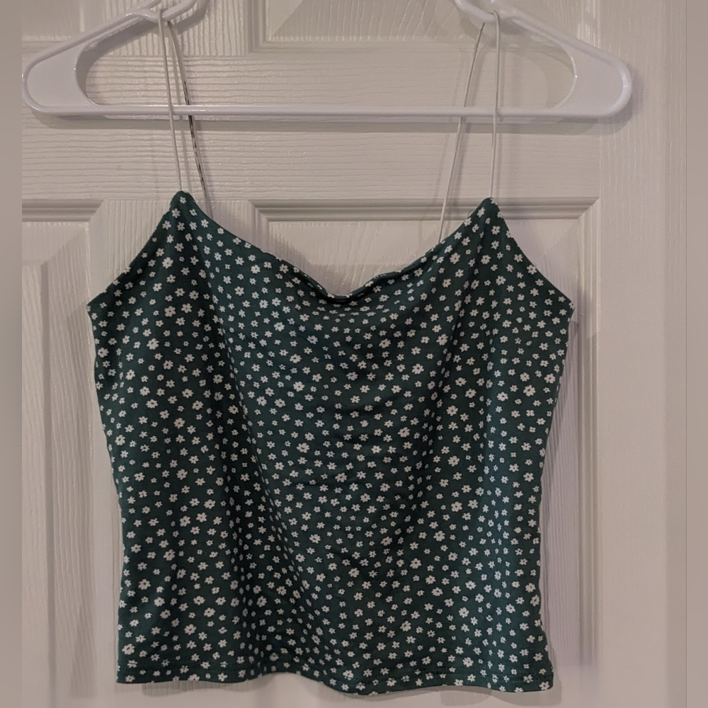 Gaze Green & White Flower Camisole Crop Top - Size Small